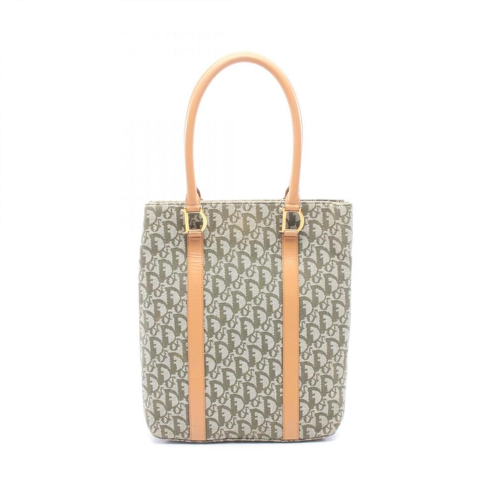 Christian Dior Trotter Tote Bag Canvas Leather Beige Green